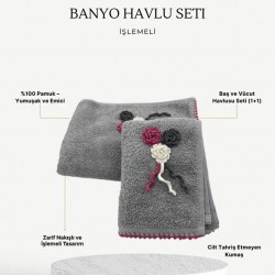 Kurtlu Çiçek Desenli Kedi Tırnağı Oyalı Pamuk Havlu