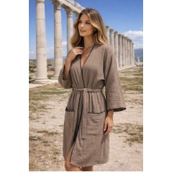 Müslin Kadın Sabahlık - Bornoz - İstiridye Dikiş Detaylı