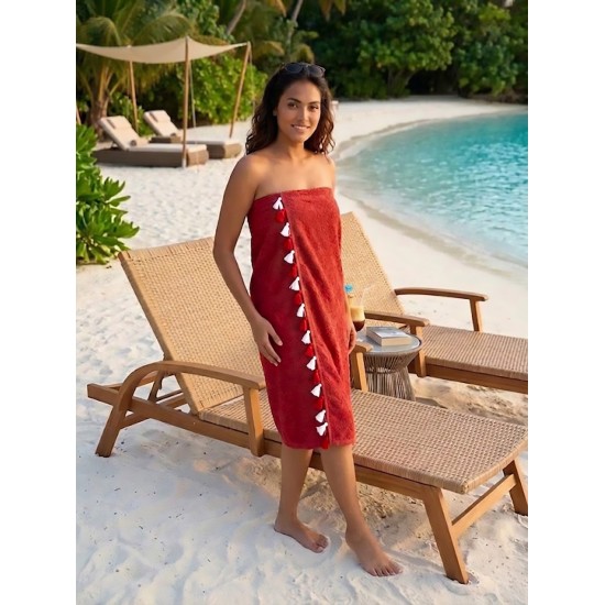 %100 Pamuklu Plaj Havlusu - Püskül Detaylı - Su Emici Havlu